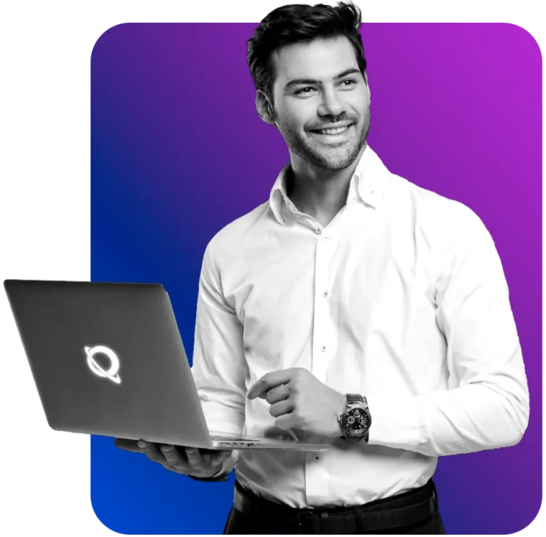 Person holding iquasar laptop