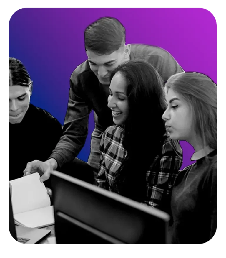 iquasar employee's having group discussion